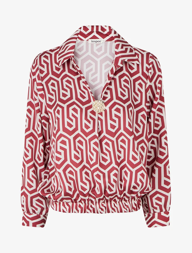 Satinbluse mit Retro-Print - Bordeaux