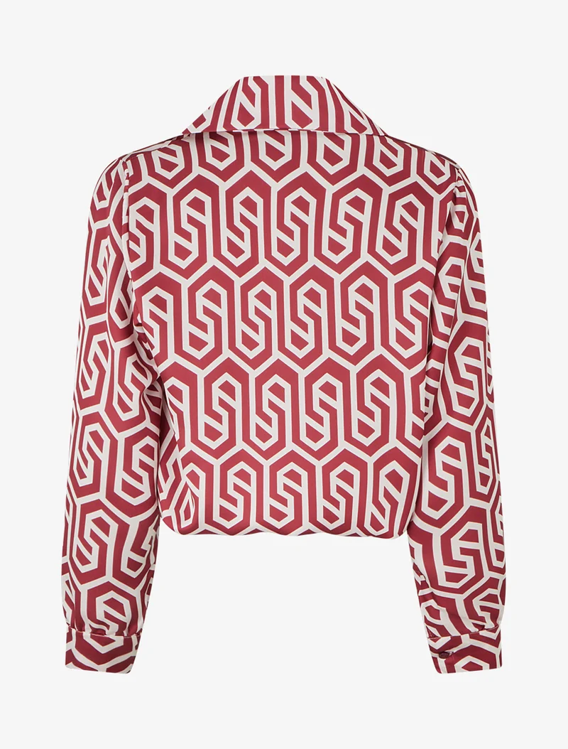 Satinbluse mit Retro-Print - Bordeaux