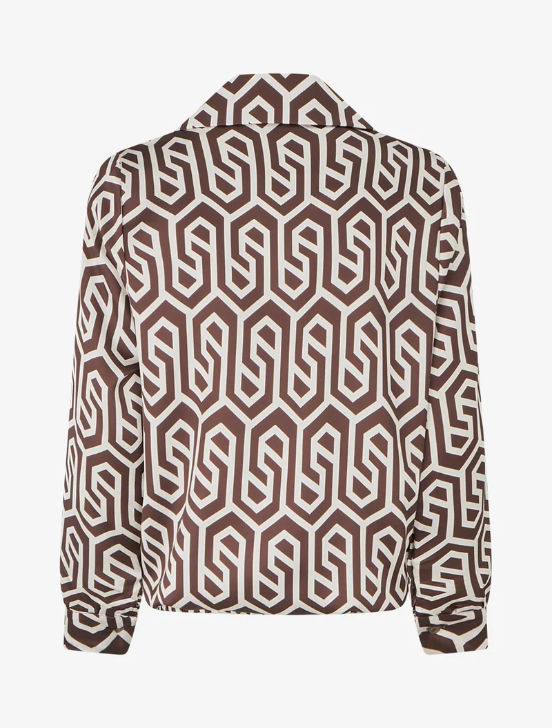 Satinbluse mit Retro-Print - Braun