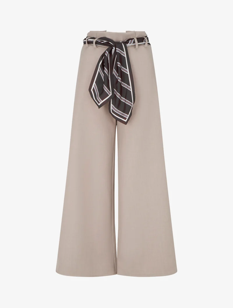 Weite Hose mit Schal-Stil Gürtel - Hellmaulwurf