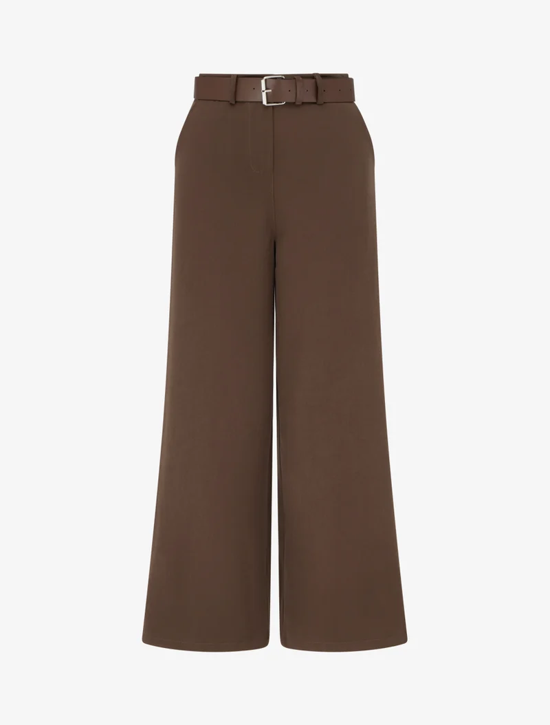Gerade geschnittene, einfarbige Hose mit hoher Taille - Braun