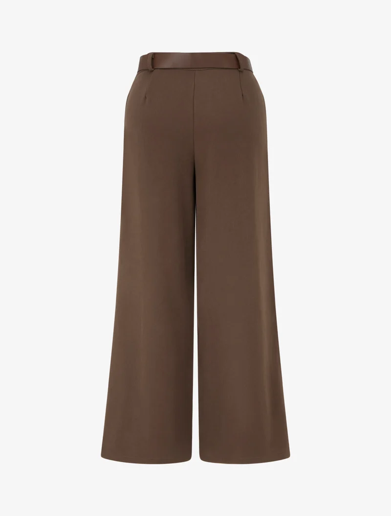Gerade geschnittene, einfarbige Hose mit hoher Taille - Braun