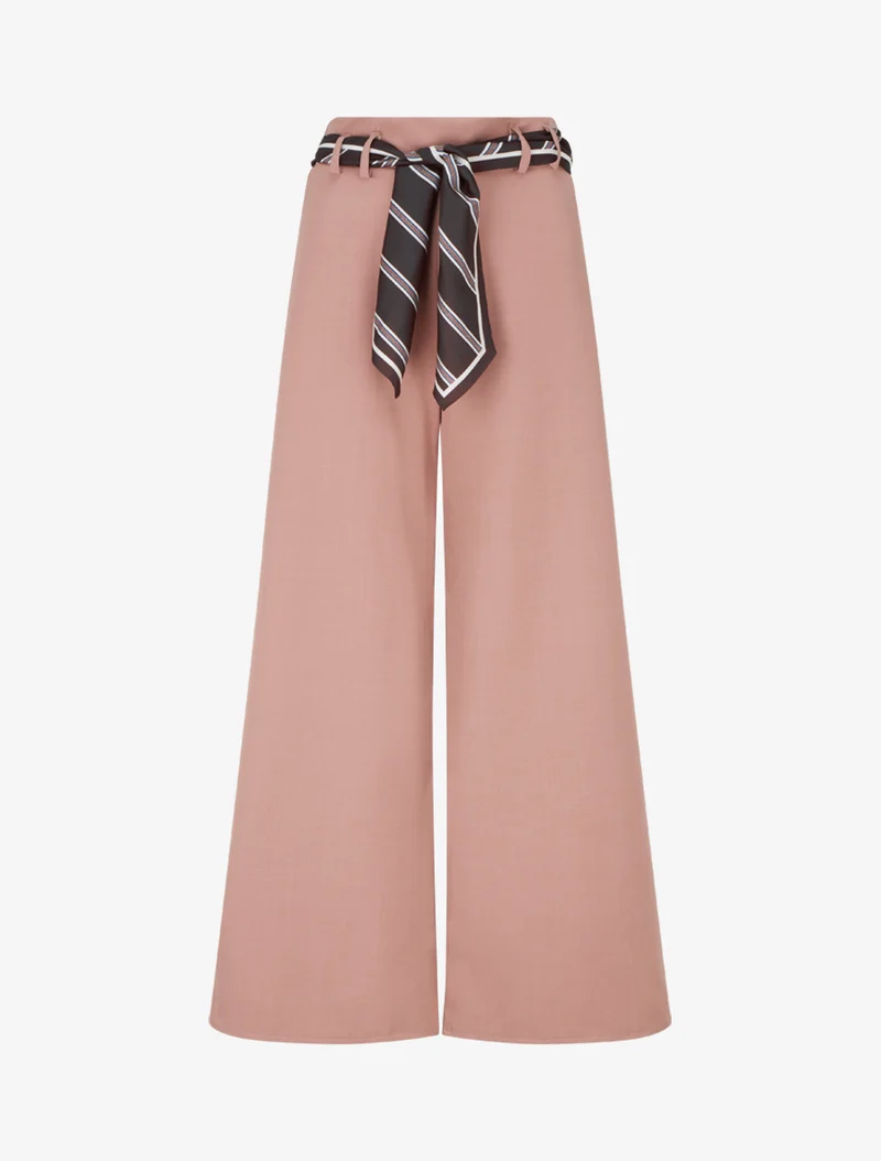 Weite Hose mit Schal-Stil Gürtel - Rose