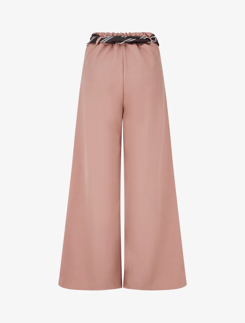 Weite Hose mit Schal-Stil Gürtel - Rose