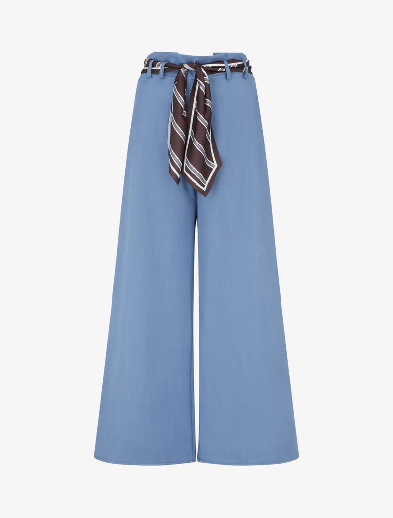 Weite Hose mit Schal-Stil Gürtel - Hellblau