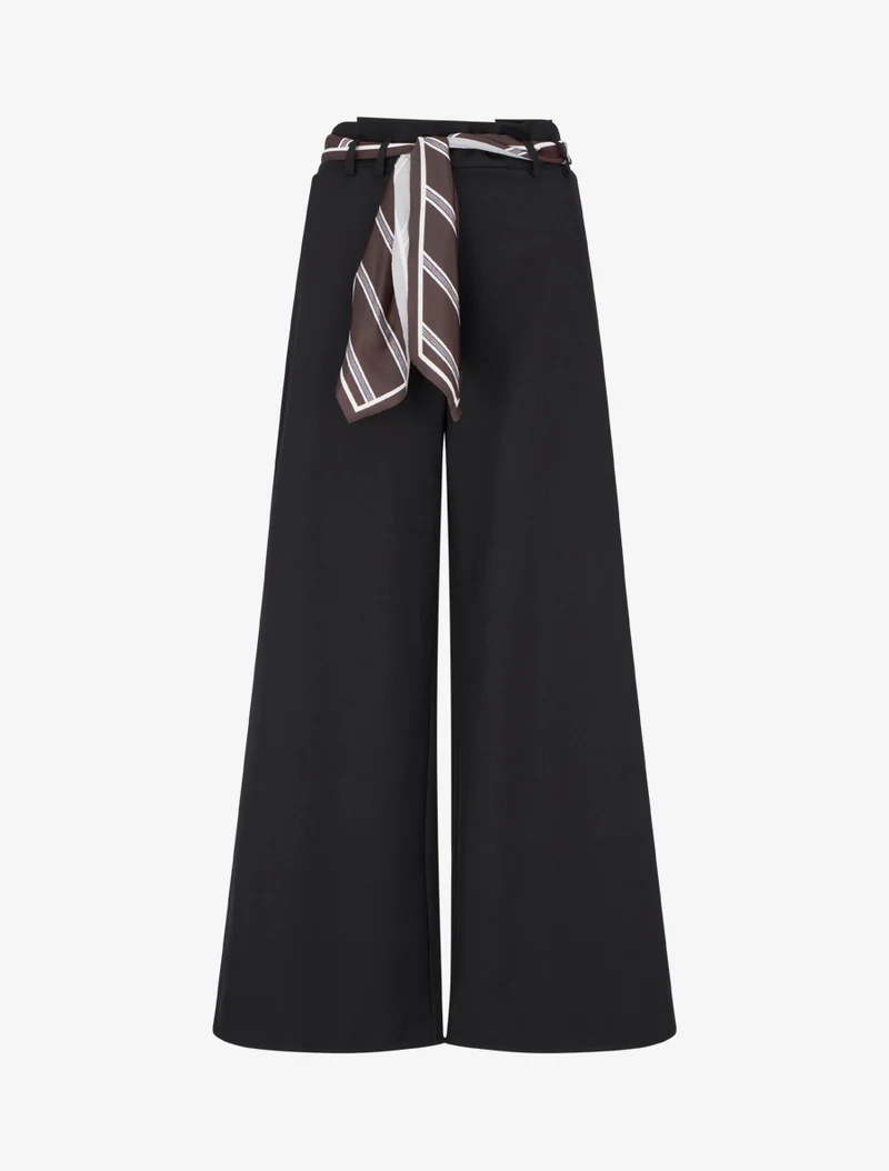 Weite Hose mit Schal-Stil Gürtel - Schwarz