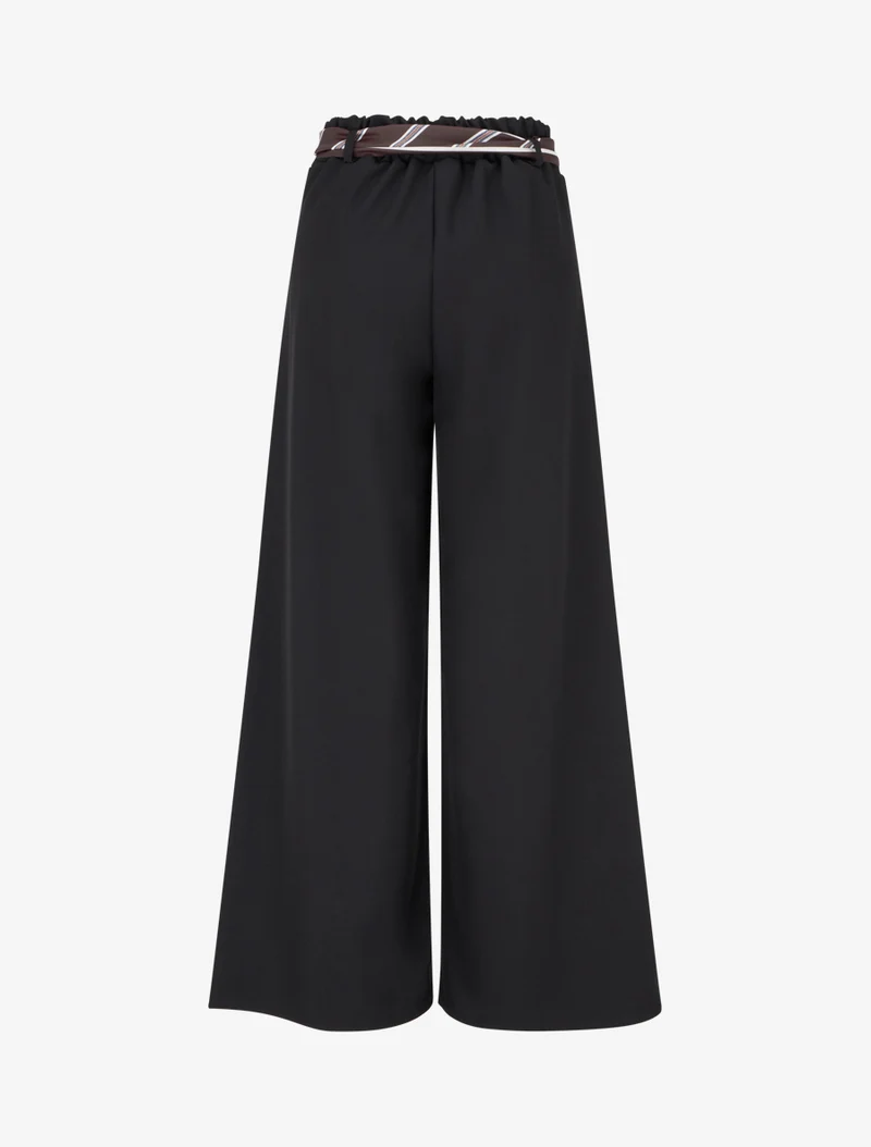 Weite Hose mit Schal-Stil Gürtel - Schwarz
