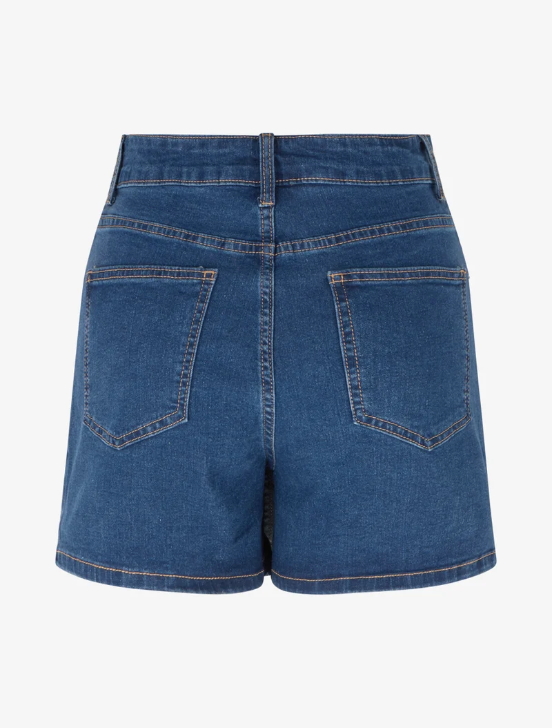 Kurze Trompe-l'œil-Jeans - Blau