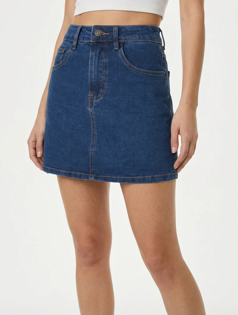 Kurze Trompe-l'œil-Jeans - Blau