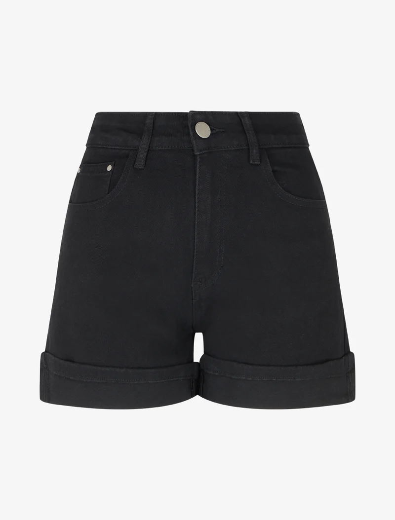 Umgeschlagene Jeans-Shorts. - Schwarz