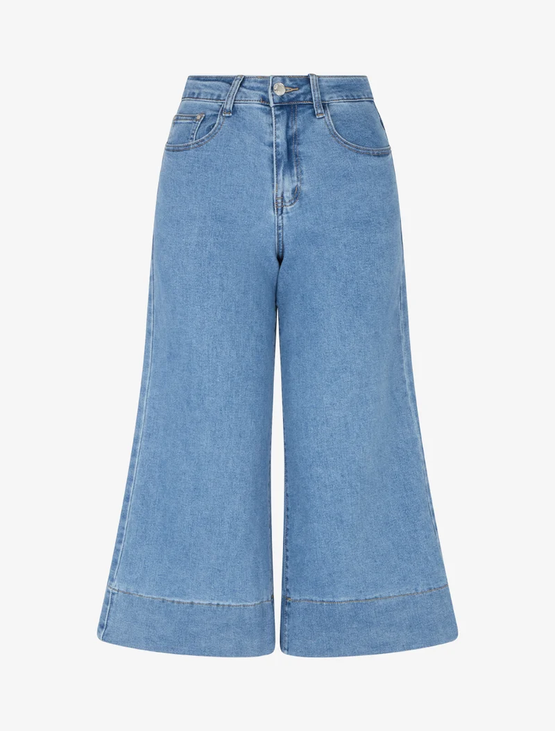 Weit geschnittener Bermuda mit hoher Taille - Blau