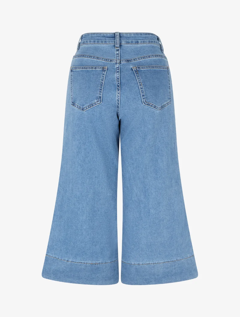 Weit geschnittener Bermuda mit hoher Taille - Blau