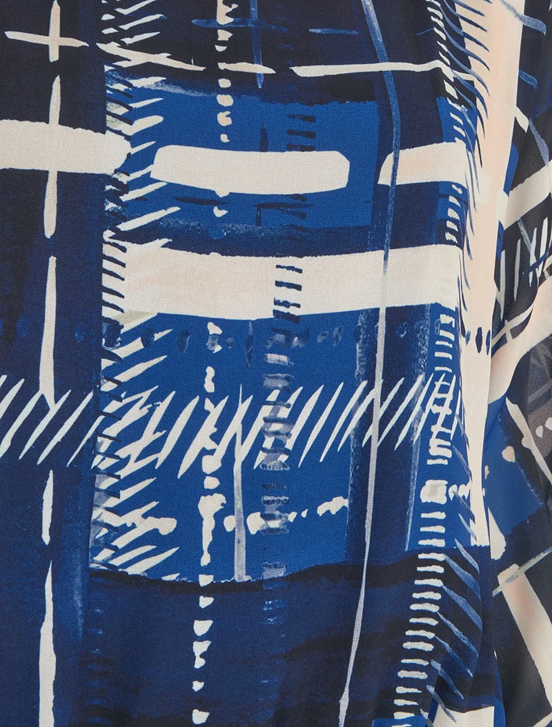 Bluse aus abstraktem Druckvoile - Marine