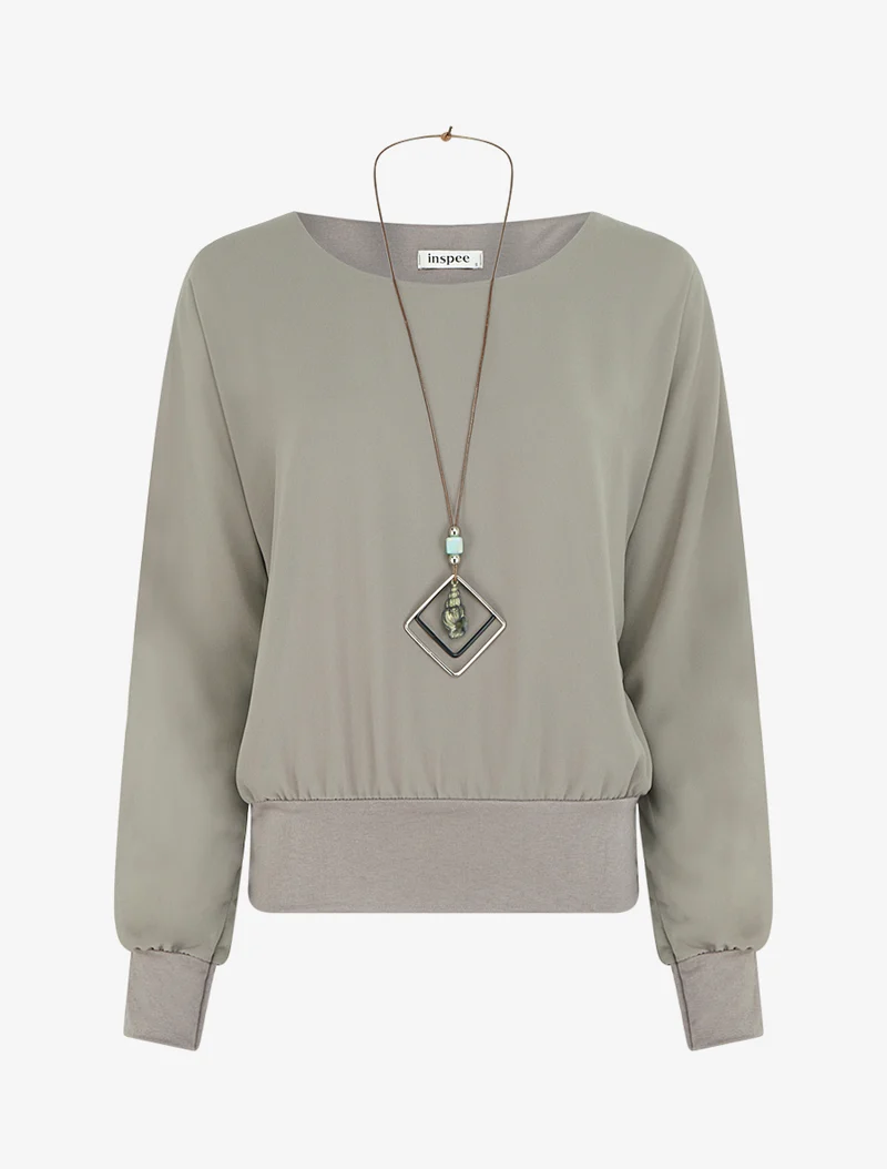 Uni Bluse aus Voile mit langen Ärmeln - Grau