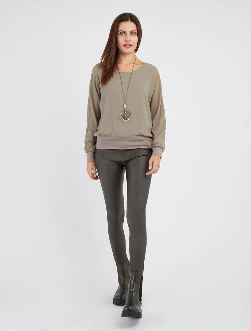 Uni Bluse aus Voile mit langen Ärmeln - Grau