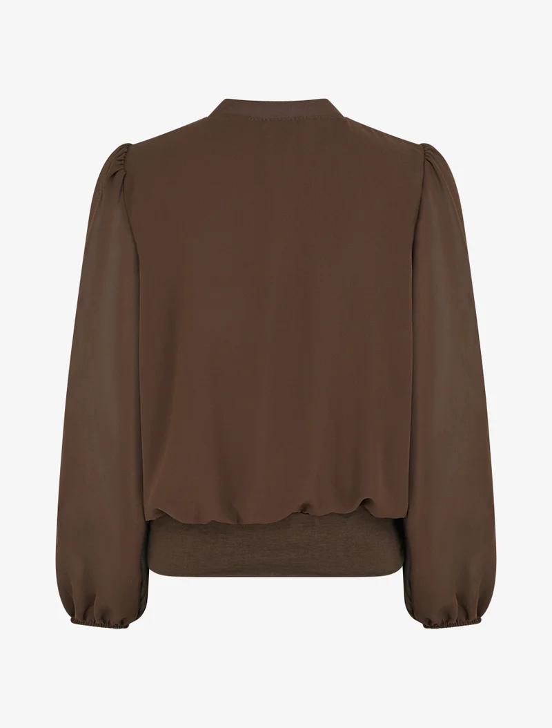 Einfarbige Bluse aus Voile mit Krageneinsatz - Braun