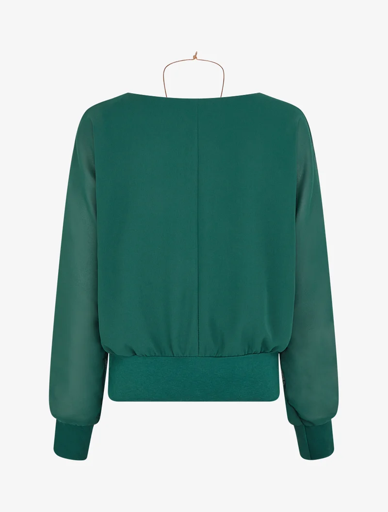 Uni Bluse aus Voile mit langen Ärmeln - Tannengrün