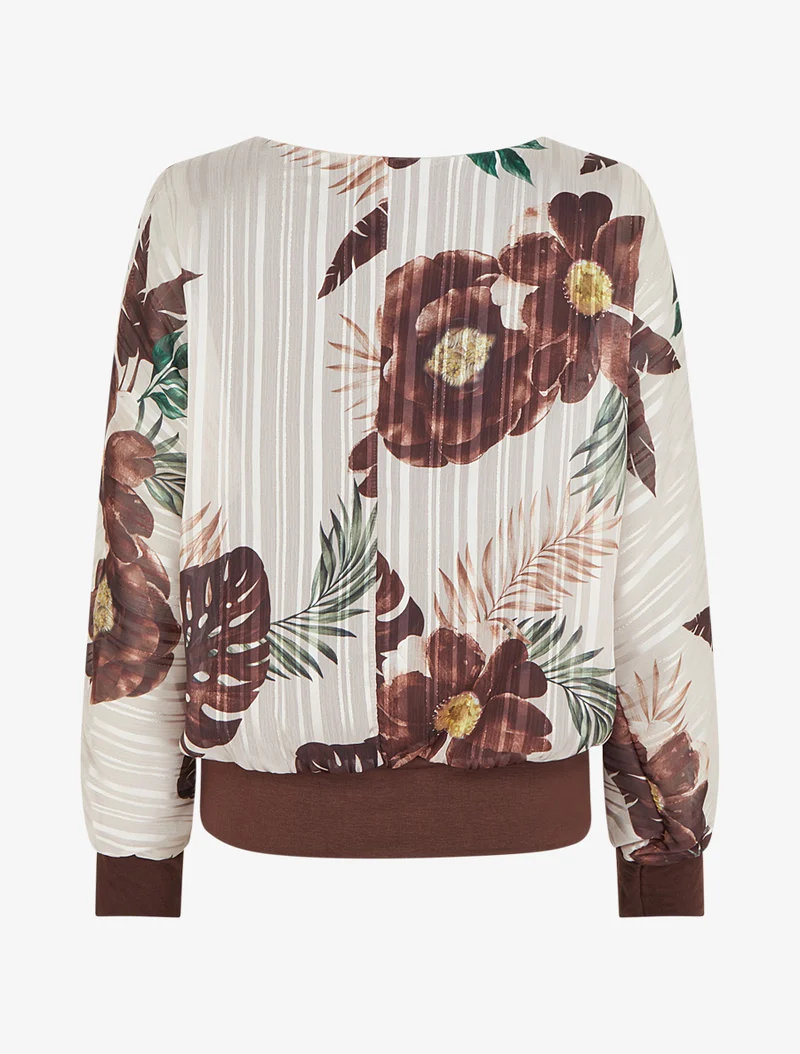 Bluse aus bedrucktem Voile mit Blattmotiv und schimmerndem Detail - Braun