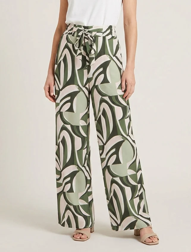 Weit geschnittene Hose mit grafischem Print. - Kaki