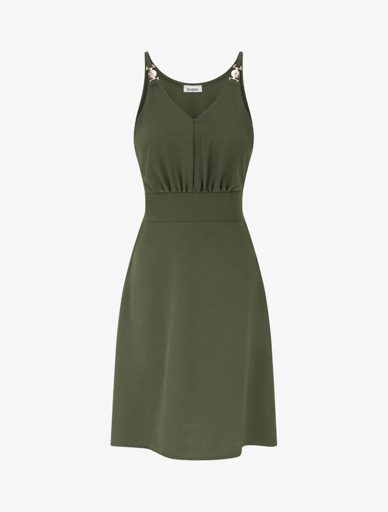 Ausgestelltes Kleid mit Schmuckträgern - Kaki