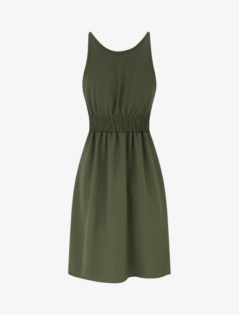 Ausgestelltes Kleid mit Schmuckträgern - Kaki