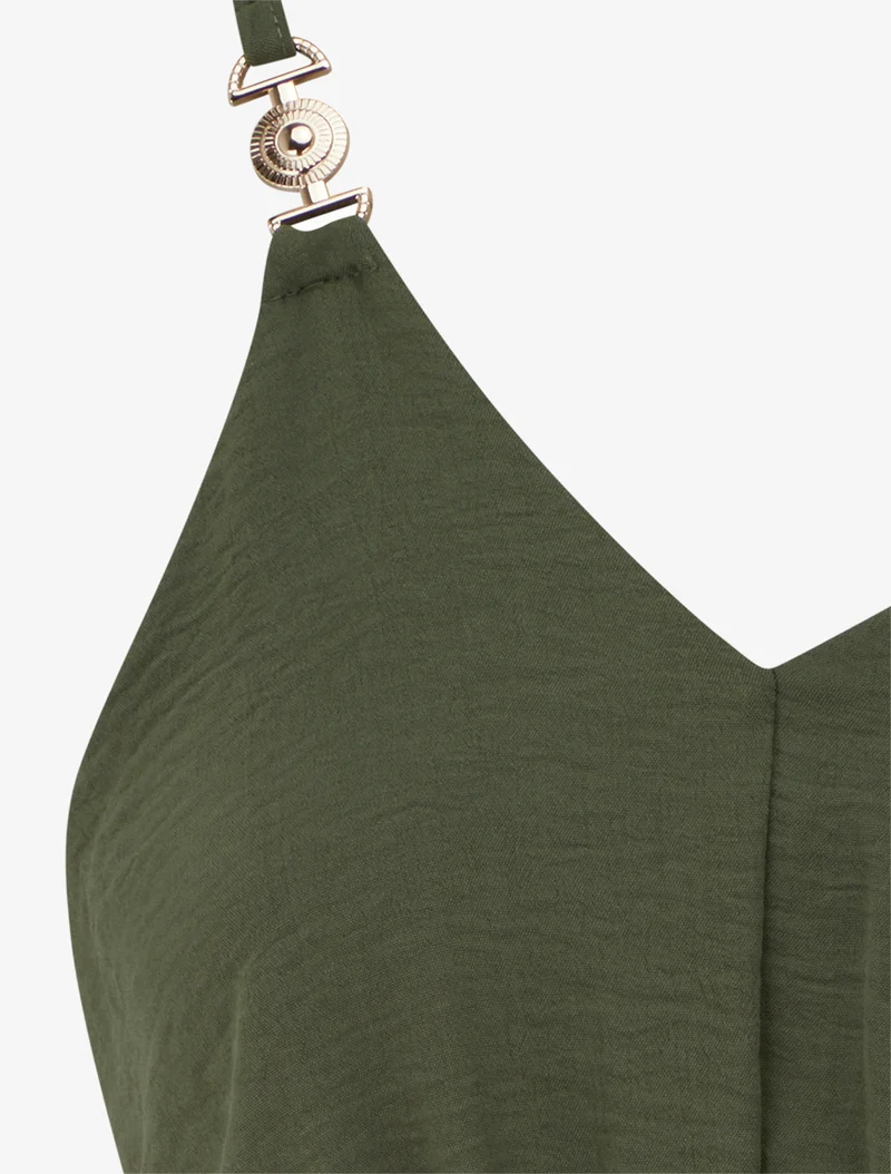 Ausgestelltes Kleid mit Schmuckträgern - Kaki