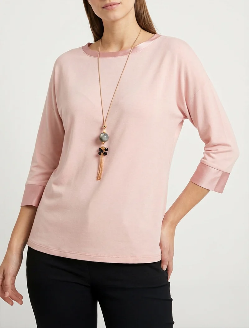 Oberteil mit Satineinsatz - Rose