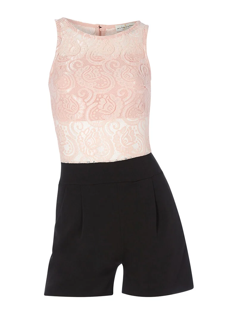 Spitzen-Jumpsuit mit offenem Brustbereich - Rosa/Schwarz