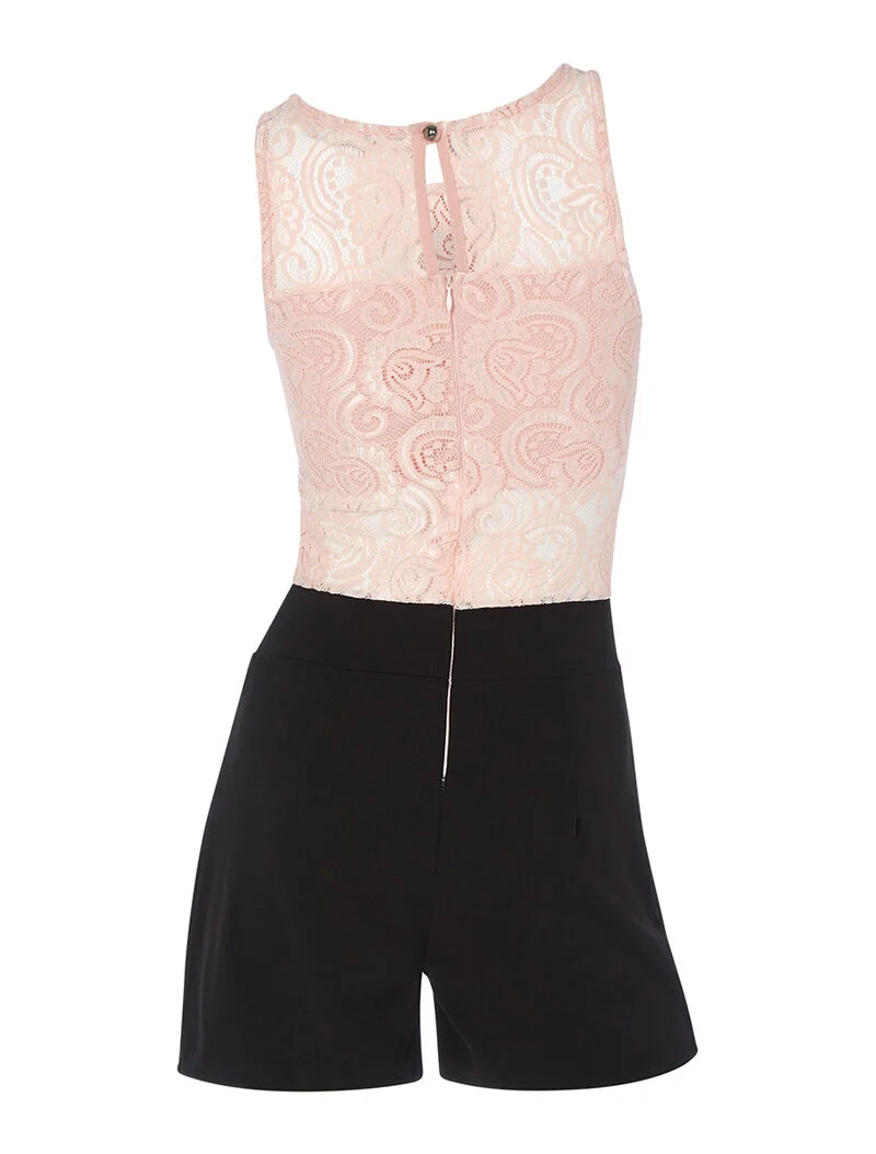 Spitzen-Jumpsuit mit offenem Brustbereich - Rosa/Schwarz