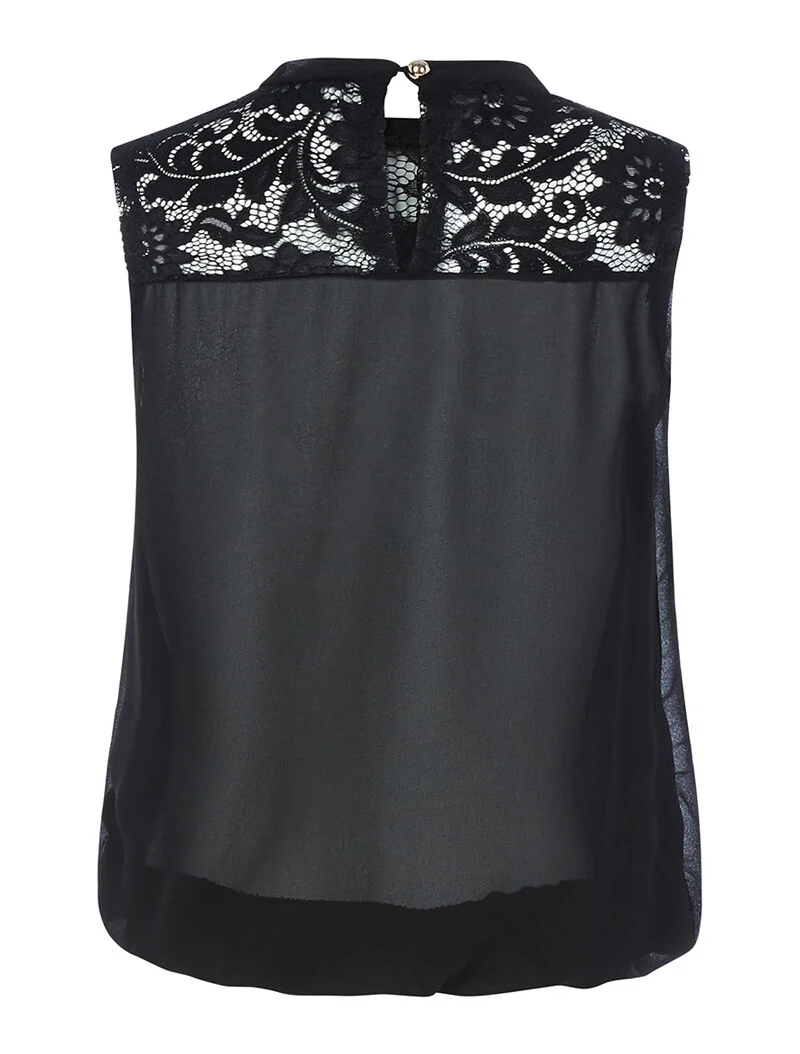 Ärmellose Bluse aus zwei Materialien - schwarz