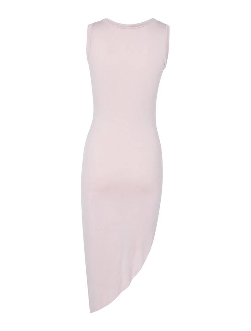 Asymmetrisch drapiertes Kleid mit Saum - orangefarbene Rose