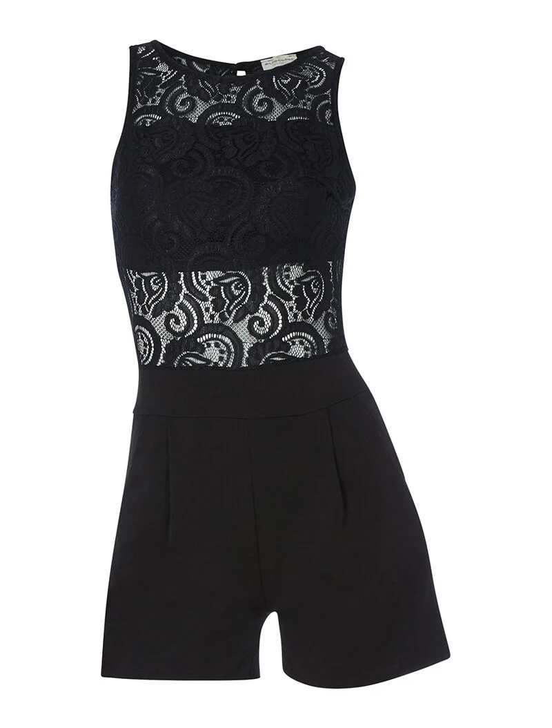 Spitzen-Jumpsuit mit offenem Brustbereich - schwarz
