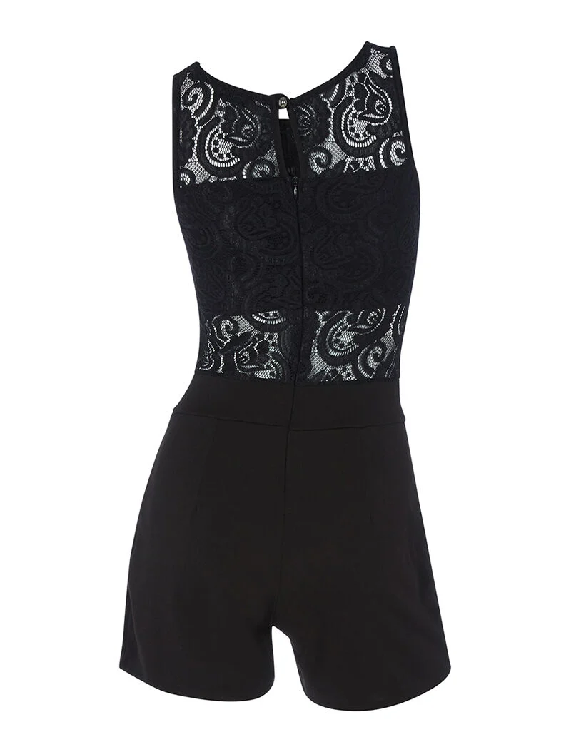 Spitzen-Jumpsuit mit offenem Brustbereich - schwarz