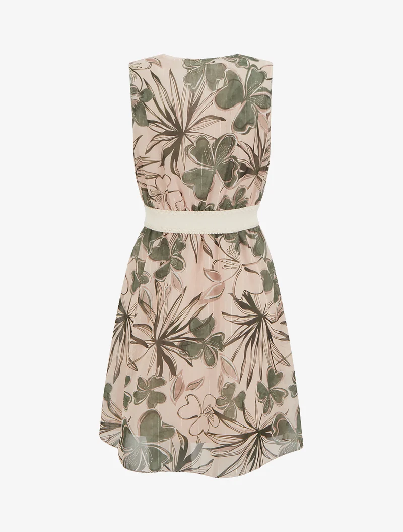 Ärmelloses Skaterkleid mit Blumenmuster - Kaki
