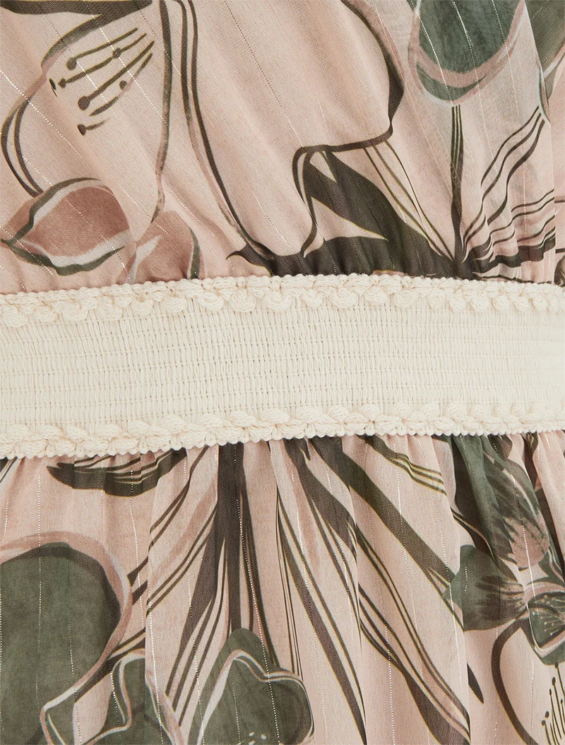 Ärmelloses Skaterkleid mit Blumenmuster - Kaki