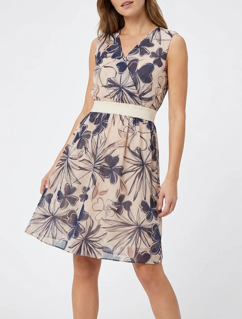 Ärmelloses Skaterkleid mit Blumenmuster - Marine