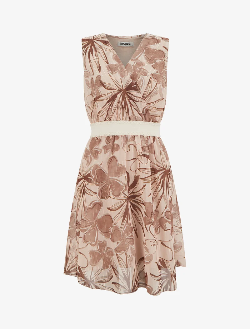 Ärmelloses Skaterkleid mit Blumenmuster - Braun