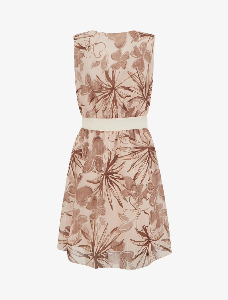 Ärmelloses Skaterkleid mit Blumenmuster - Braun