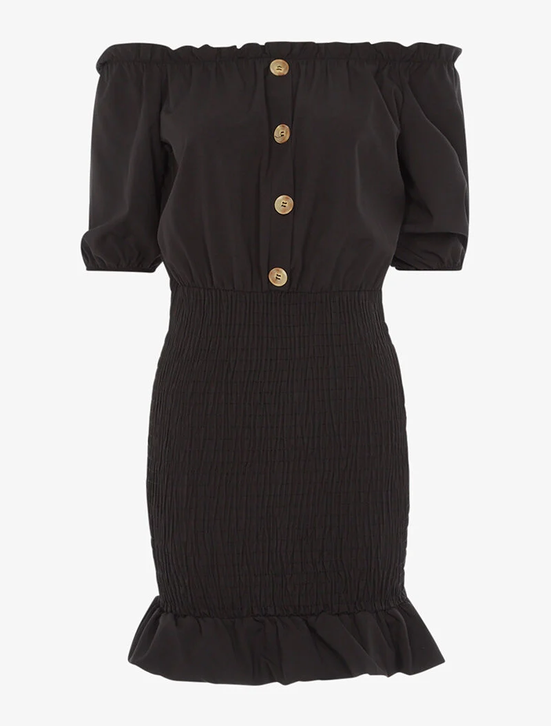 Figurbetontes Kleid mit Rüschen - schwarz