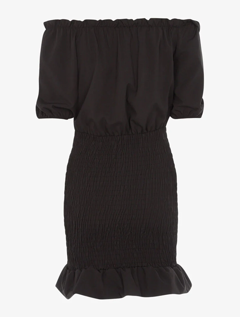 Figurbetontes Kleid mit Rüschen - schwarz