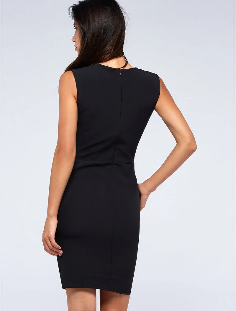 Wickelkleid mit geraffter Taille - schwarz