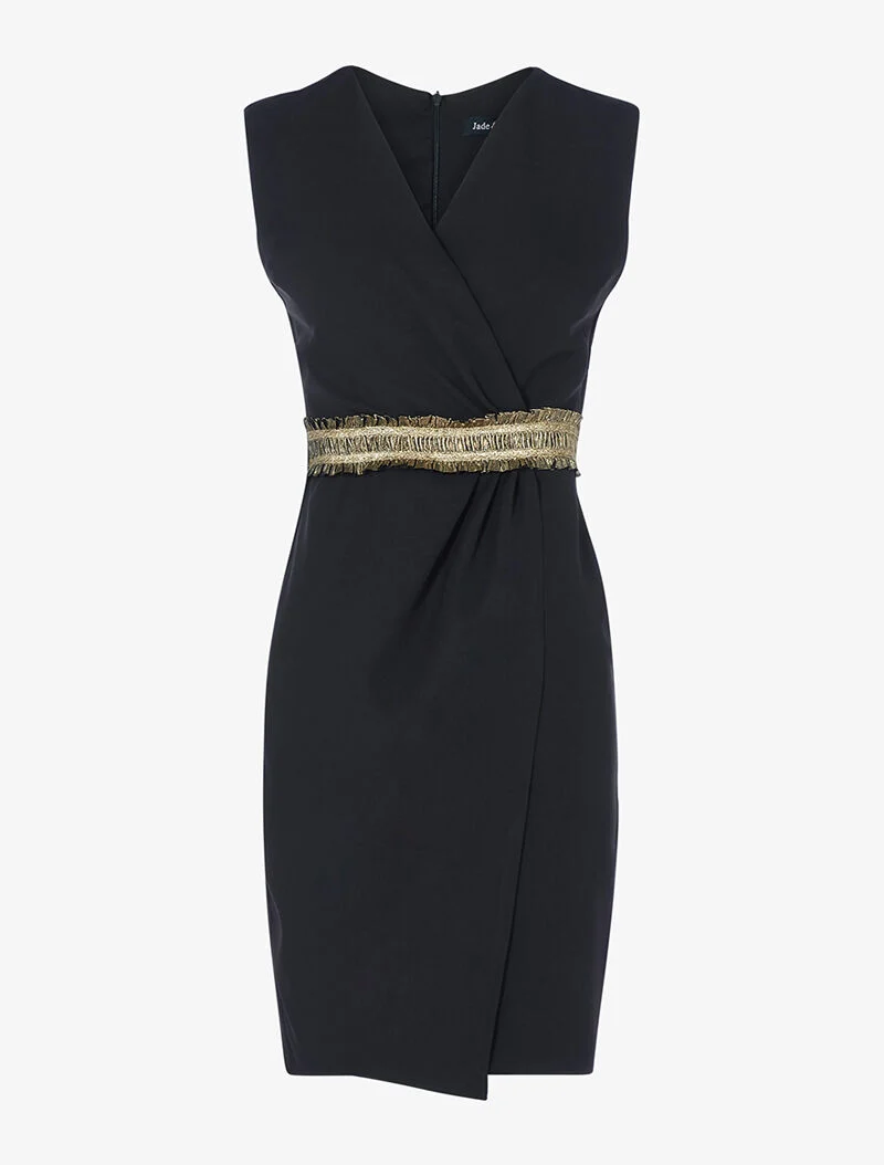 Wickelkleid mit geraffter Taille - schwarz