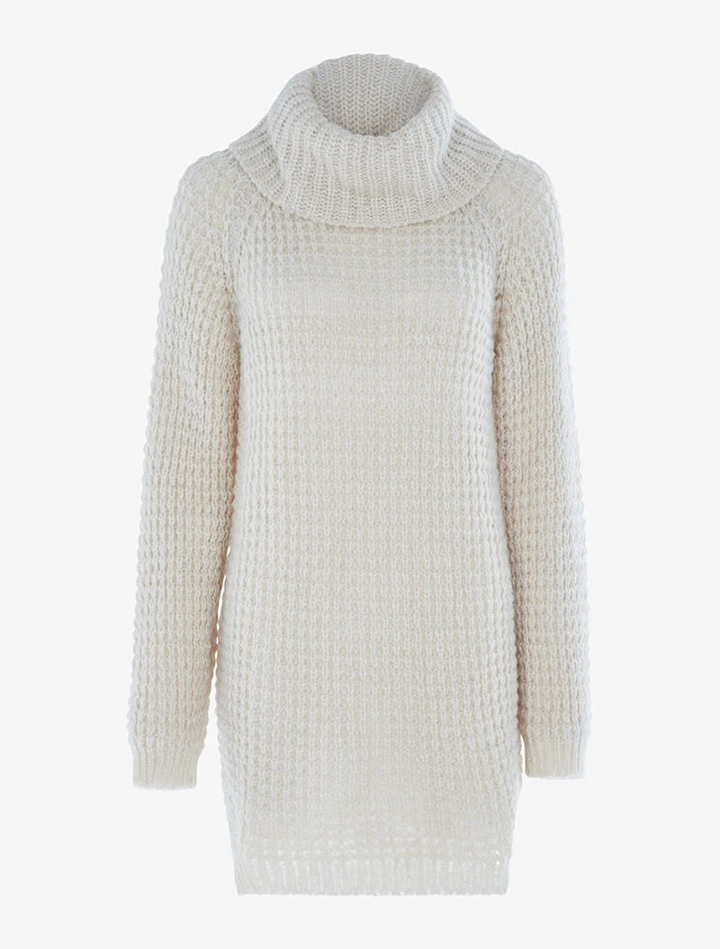 Strickkleid aus grobem Lochmuster. - beige