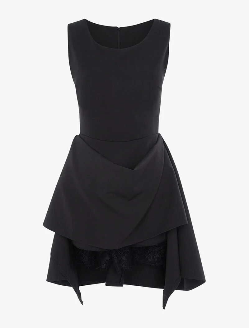 Overall mit Spitzensaum im Lagen-Look - schwarz