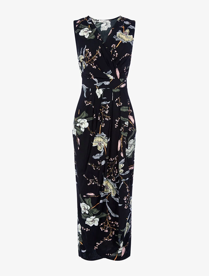 Wickelkleid mit Blumenmuster - schwarz