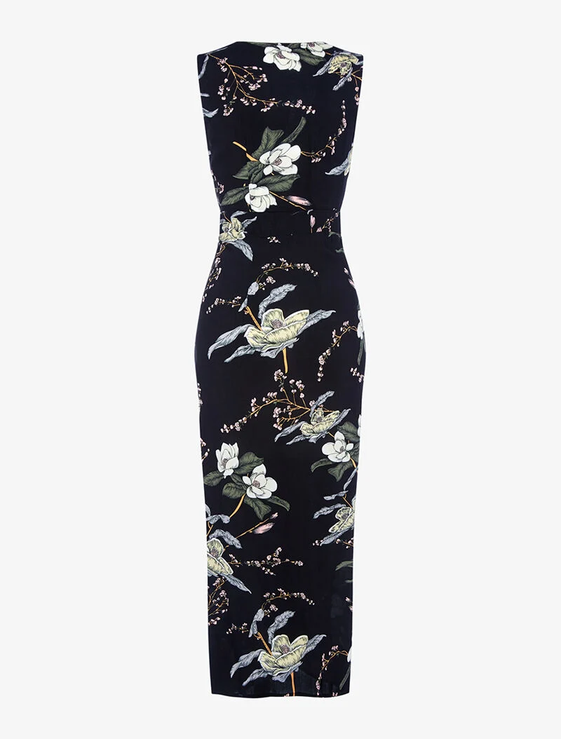Wickelkleid mit Blumenmuster - schwarz