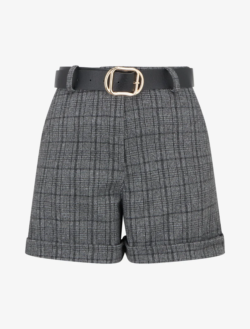 Tartan-Print-Shorts mit umgeschlagenem Saum - Grau
