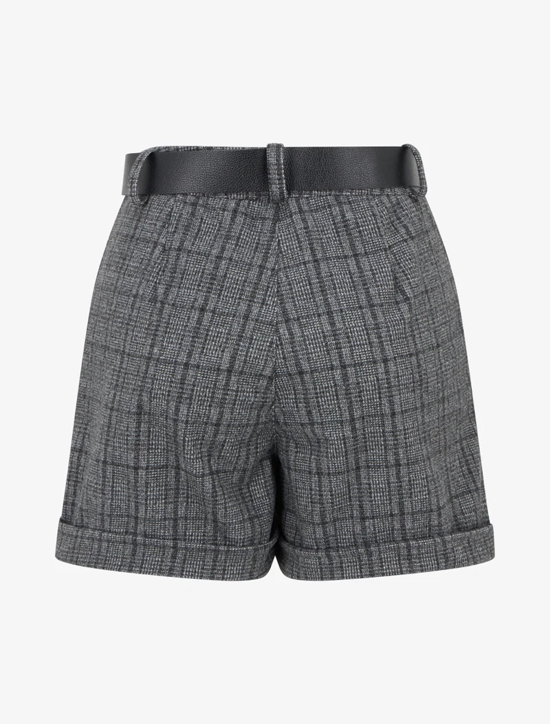 Tartan-Print-Shorts mit umgeschlagenem Saum - Grau