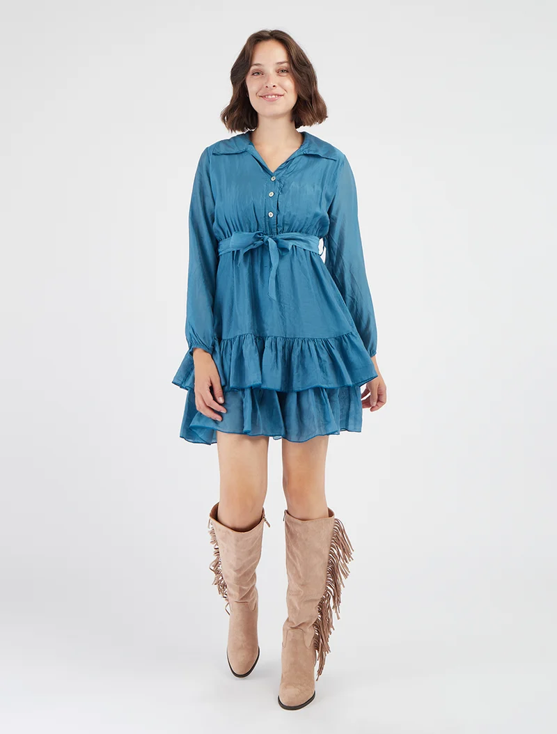 Rüschiges kurzes Kleid - Blau