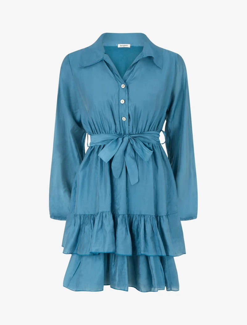 Rüschiges kurzes Kleid - Blau